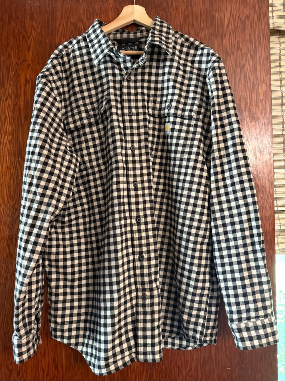 Carhartt Men’s Black and White Checkered Button-Down Shirt size XL tall